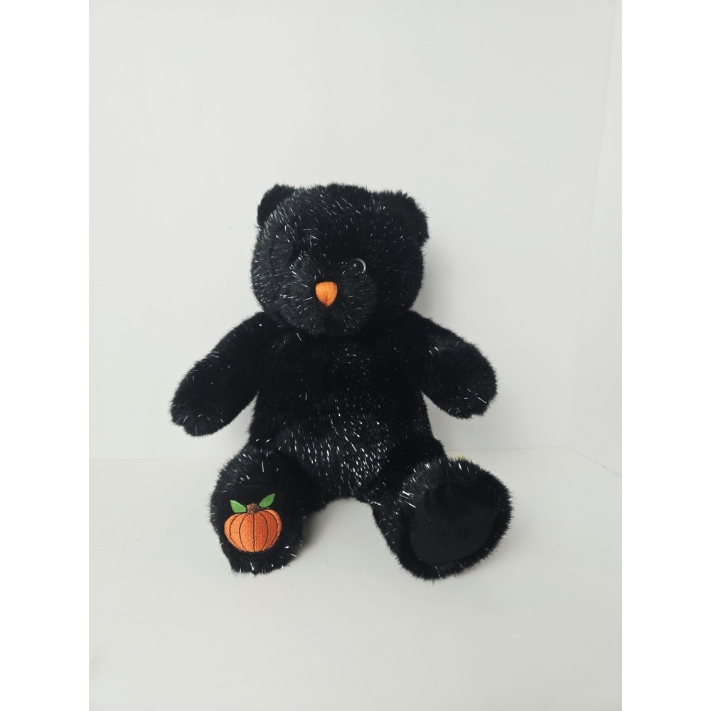 Build A Bear plush black Halloween pumpkin bear silver‎
